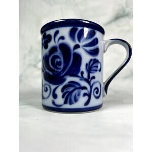 Hand-Painted Nordic Blue Floral Mug - Ceramic Coffee Cup